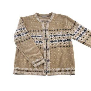 Croft & Barrow‎ Beige Nordic Pattern Cardigan Sweater M Acrylic Womens Winter